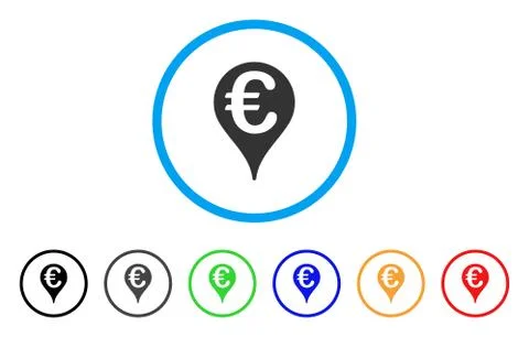 Euro Map Pointer Rounded Icon Stock Illustration