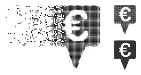 Euro Map Pointer Shredded Pixel Halftone Icon Stock Illustration