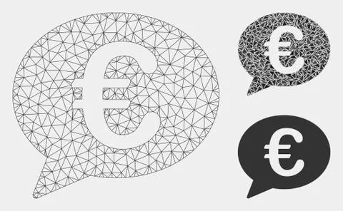 Euro Message Balloon Vector Mesh Carcass Model and Triangle Mosaic Icon Ilustración de archivo