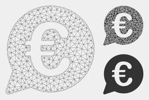 Euro Message Bubble Vector Mesh Network Model and Triangle Mosaic Icon 스톡 일러스트