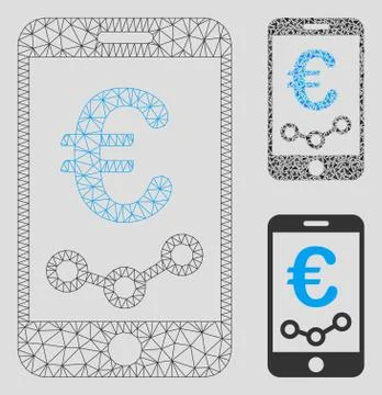 Euro Mobile Report Vector Mesh Wire Frame Model and Triangle Mosaic Icon 库存插图