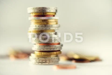 Euro money, currency. Success, wealth and poverty, poorness concept. Euro coins Stock Photos