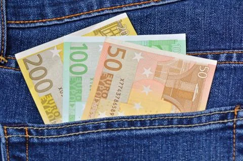 Euro money in jeans pocket Stock Photos