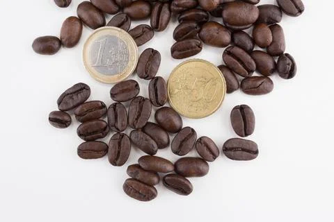 Euro Moneys with stack of coffee beans Foto stock