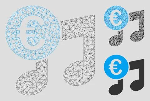 Euro Music Notes Vector Mesh Network Model and Triangle Mosaic Icon Stock Illustration