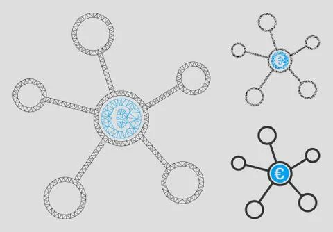 Euro Network Vector Mesh 2D Model and Triangle Mosaic Icon Stock Illustration