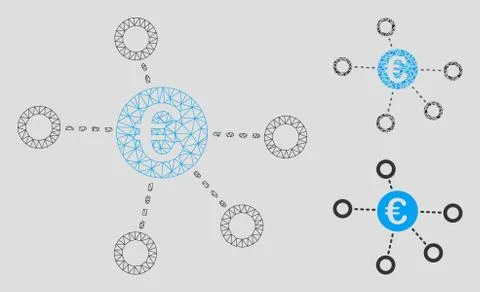 Euro Network Vector Mesh 2D Model and Triangle Mosaic Icon Stock Illustration