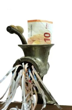 Euro note in a meat grinder Stock Photos