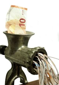 Euro note in a meat grinder Stock Photos