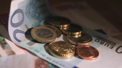 Euro notes and coins close up Stock Footage 10591144