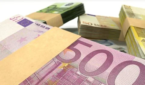 Euro notes bundles stack extreme closeup Stockillustratie