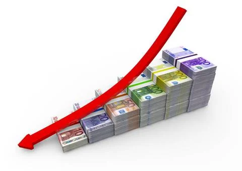 Euro notes with different value with down arrow euro notes with different ... Stock Photos