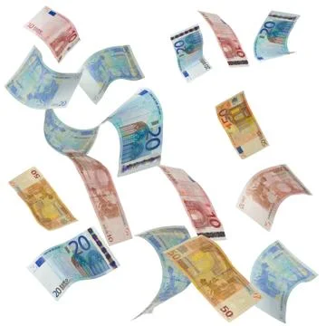 Euro notes falling from above Stock Photos