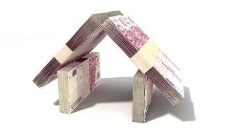 Euro notes house perspective Illustrazione stock