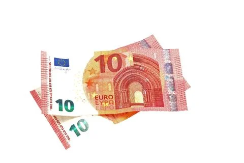 Euro notes on a plain white background. Stock Photos