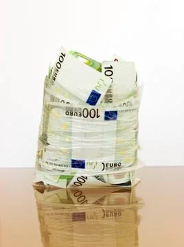 Euro in a opened cellophane package Foto stock