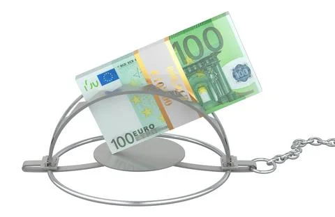 Euro pack inside bear trap, 3D rendering Stock Illustration
