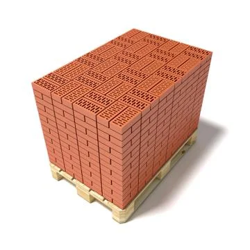 Euro pallet full of ceramic bricks. 3D Stock Illustration