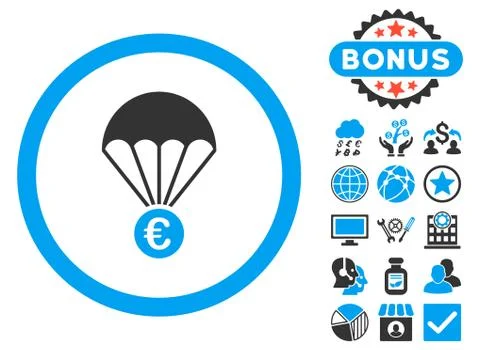 Euro Parachute Flat Vector Icon with Bonus Stock Illustration