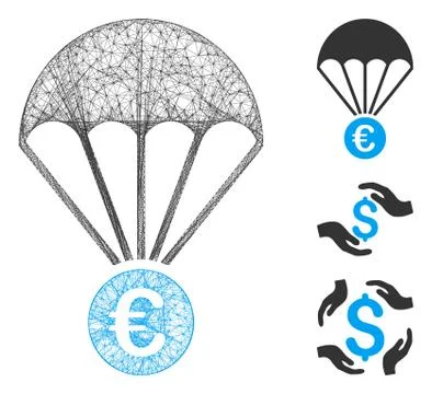 Euro Parachute Polygonal Web Vector Mesh Illustration Illustrazione stock