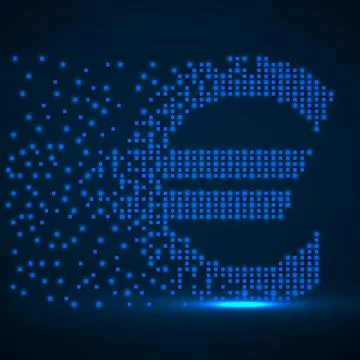 Euro of pixels with an explosion, halftone style. Vector illustration イラスト素材