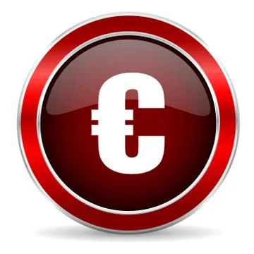 Euro red circle glossy web icon, round button with metallic border Stock Illustration
