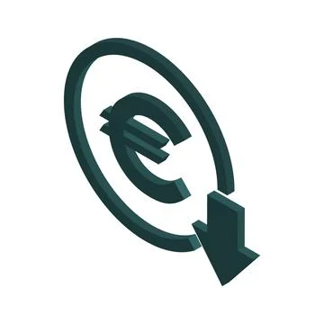 Euro reduction symbol, cost decrease icon. Reduce debt bussiness sign vector Stock Illustration