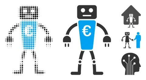 Euro Robot Halftone and Solid Icon Stock Illustration