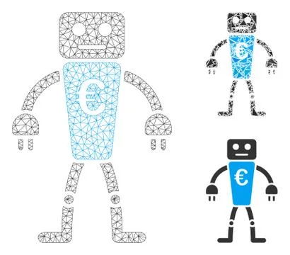 Euro Robot Vector Mesh Wire Frame Model and Triangle Mosaic Icon Stock Illustration
