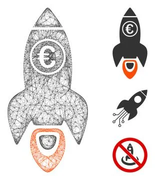 Euro Rocket Launch Polygonal Web Vector Mesh Illustration Stock Illustration