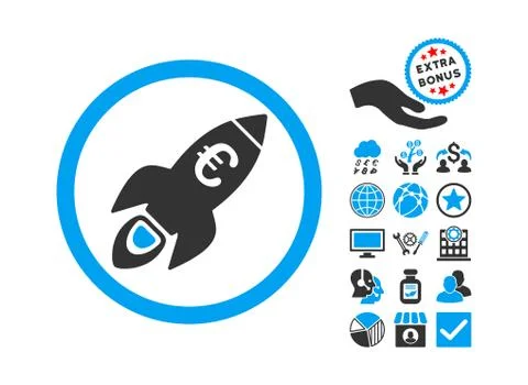 Euro Rocket Startup Flat Vector Icon With Bonus Illustrazione stock