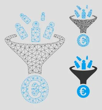 Euro Sale Conversion Vector Mesh 2D Model and Triangle Mosaic Icon Stock Illustration