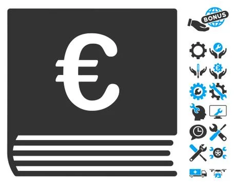 Euro Sales Book Flat Vector Icon With Tools Bonus Stock Illustration