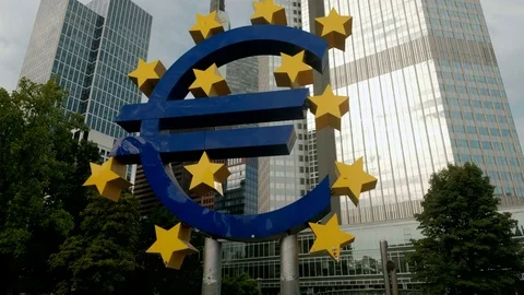 Euro Sculpture and Euro Tower Frankfurt Stock Footage