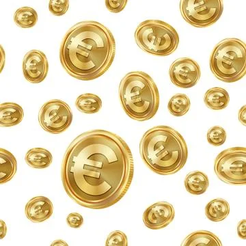 Euro Seamless Pattern Vector. Gold Coins. Isolated Background. Golden Finance Illustrazione stock