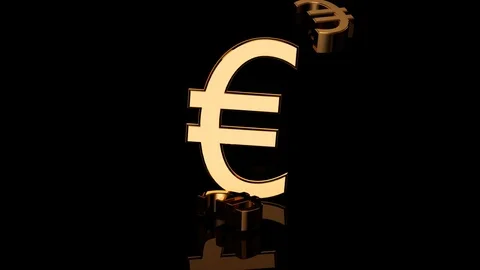 Euro Simbol Falling On Reflective Surface Stock Footage 125702395