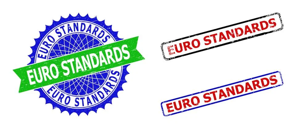 EURO STANDARDS Rosette and Rectangle Bicolor Seals with Distress Surfaces Stock Illustration