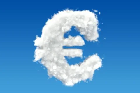 Euro symbol from clouds in the sky. 3D rendering Stockillustratie
