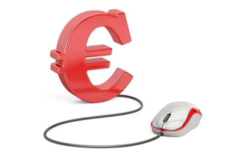 Euro symbol with computer mouse. Make money online concept, 3D illustration Stock Illustration