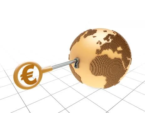 Euro symbol key opens the earth, global economic development Illustrazione stock