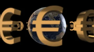 Euro symbol loop intro world - black background Stock Footage 85729998