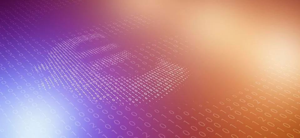Euro symbol made of binary code, reflected against color gradient background Stock Illustration