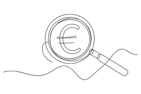 Euro symbol seen through a magnifying glass line art Stock Illustration