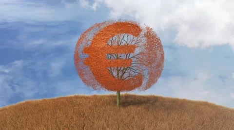 Euro symbol on a tree, falling leaves Stock Footage 43736419