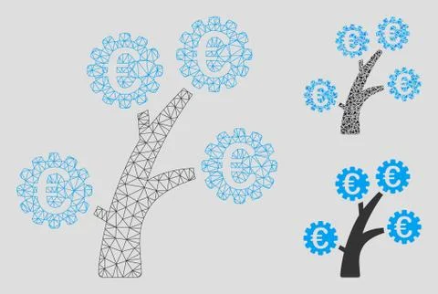 Euro Technology Tree Vector Mesh Carcass Model and Triangle Mosaic Icon Stock Illustration