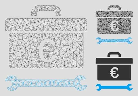 Euro Toolbox Vector Mesh Network Model and Triangle Mosaic Icon Illustrazione stock