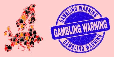 Euro Union Map Collage of Fire and Realty and Scratched Gambling Warning Stamp Ilustração Stock