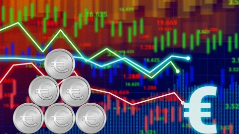 Euro value, rate, stock, information and changing diagram animation Stock Footage 228237205