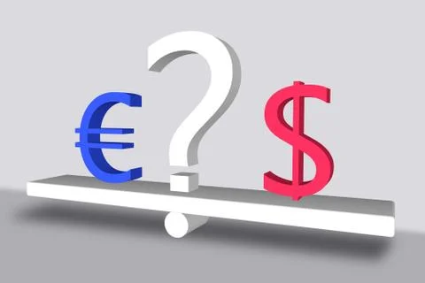 Euro versus dollar with a question mark Stock Illustration