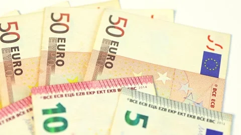 Euro on a white table with space for text. Video stock 250238499